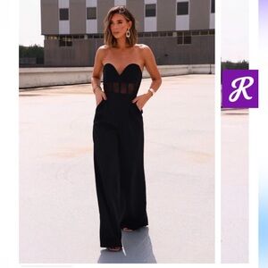 NWT Lane 201 Black Strapless Sweetheart Mesh Jumpsuit